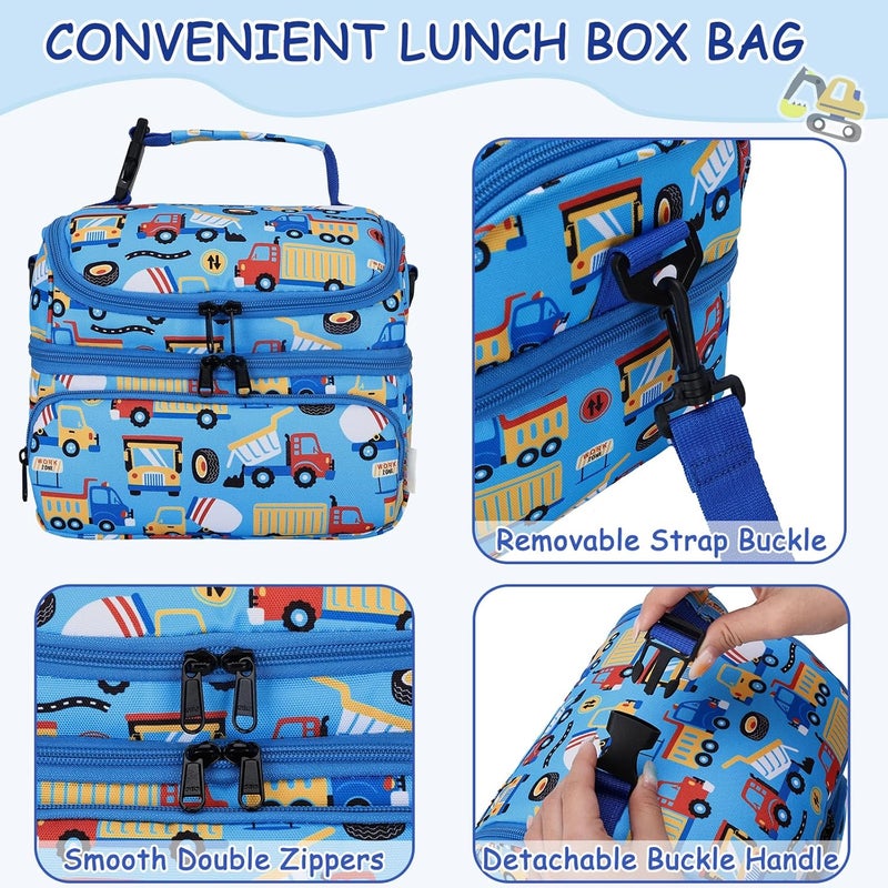 Kasqo Lunch Bag Kids, Dual Compartment Insulated Cooler Bag 7.5L Girls Boys Toddler Lunch Box Containers for Daycare School Kindergarten Travel Blue Car - Image 5
